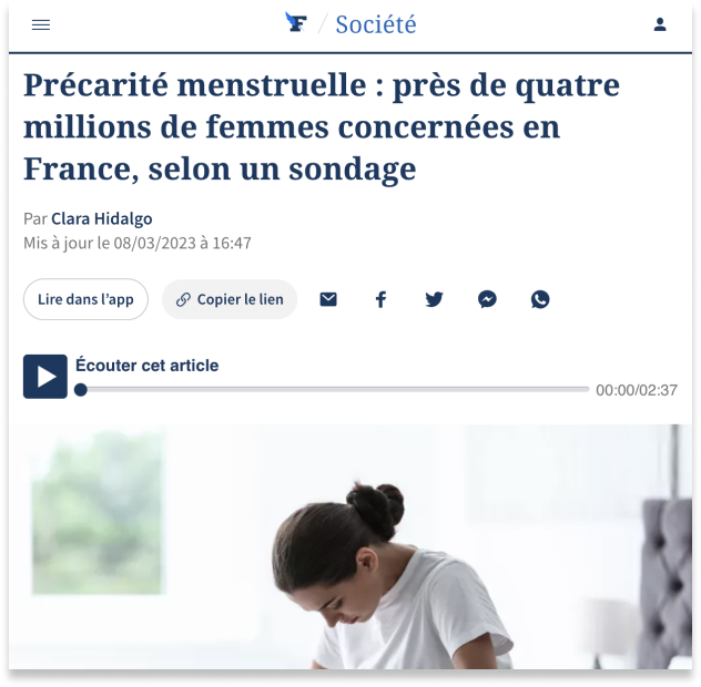 article le figaro: précarité menstruelle, près de 4 millions de femmes concernées en France